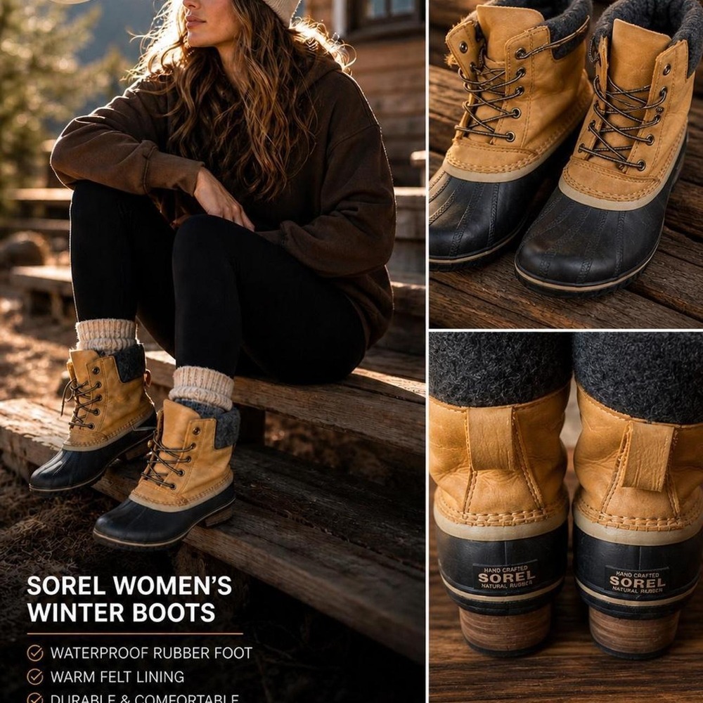 Sorel Waterproof Duck Boots Women's 10 Tan Black Leather Winter Boots